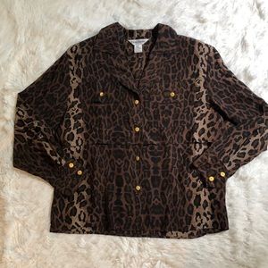 Koret Leopard Print Button-Front Blouse in Brown